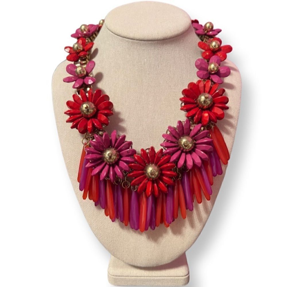 Red And Orange Floral Nickel Free Gold Tone Statement Necklace And Earrings Set